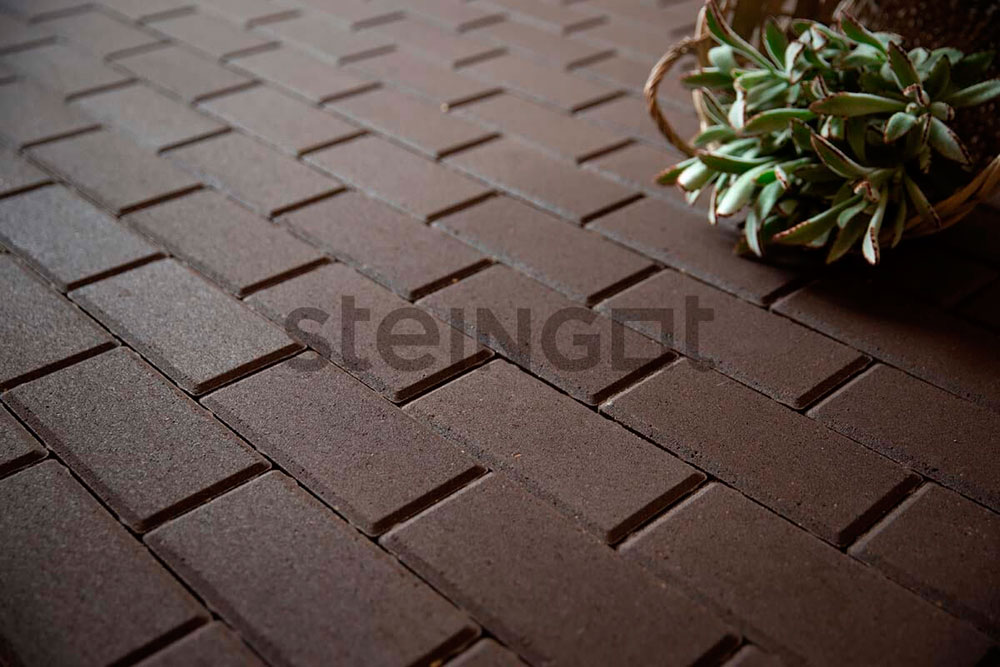 Тротуарная плитка Брусчатка 200х100х40 (полный прокрас) темно-коричневая