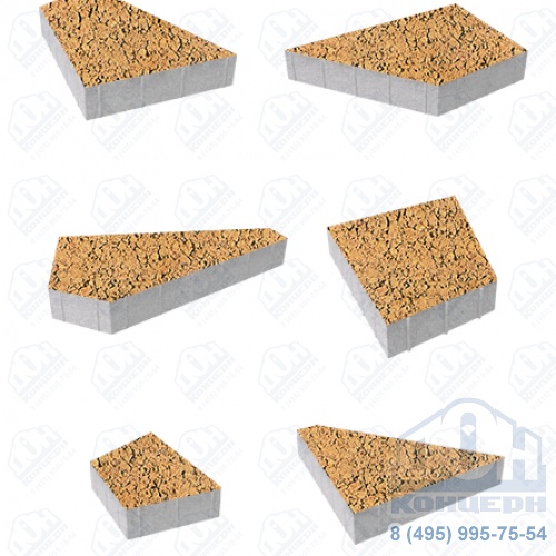 Тротуарная плитка  «ОРИГАМИ» - Б.4.Фсм.8 Листопад гладкий Сахара комплект из 6 видов плит