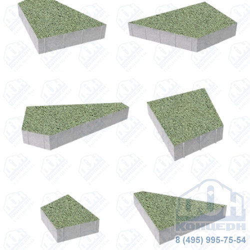 Тротуарная плитка  «ОРИГАМИ» - Б.4.Фсм.8 Гранит Зеленый комплект из 6 видов плит