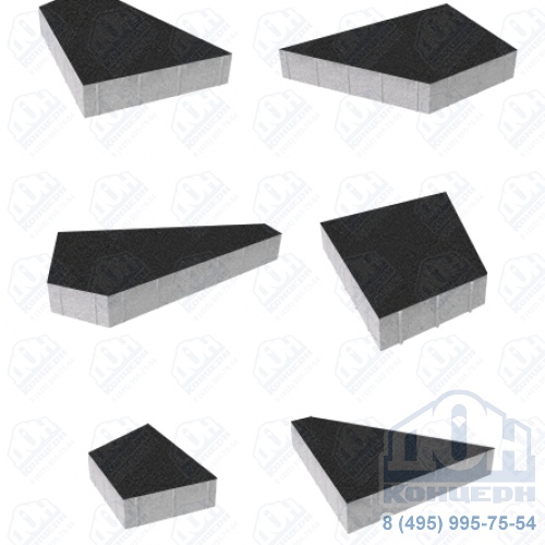 Тротуарная плитка  «ОРИГАМИ» - Б.4.Фсм.8 Стандарт (гладкий) Черный комплект из 6 видов плит