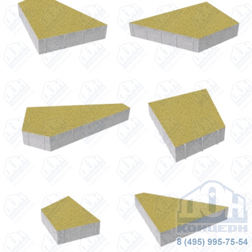 Тротуарная плитка  «ОРИГАМИ» - Б.4.Фсм.8 Стандарт (гладкий) Желтый комплект из 6 видов плит