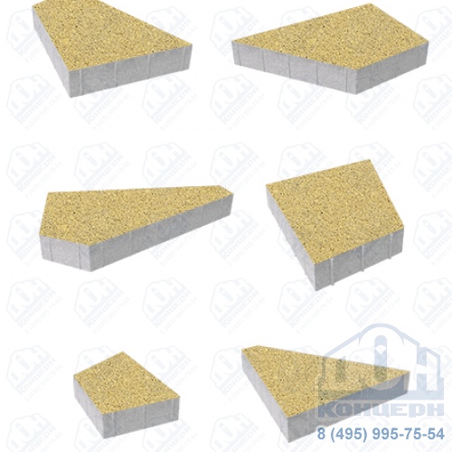 Тротуарная плитка  «ОРИГАМИ» - Б.4.Фсм.8 Гранит Желтый комплект из 6 видов плит