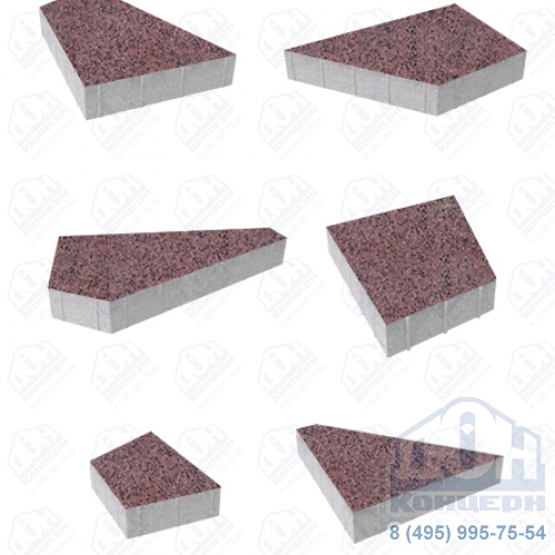 Тротуарная плитка  «ОРИГАМИ» - Б.4.Фсм.8 Гранит Красный с черным комплект из 6 видов плит
