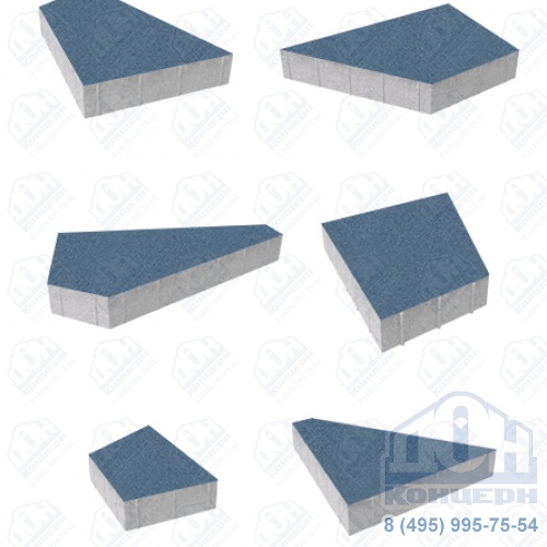 Тротуарная плитка  «ОРИГАМИ» - Б.4.Фсм.8 Стандарт (гладкий) Синий комплект из 6 видов плит