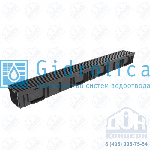 Комплект Gidrolica Light: лоток водоотводный ЛВ -10.11,5.9,5 - пластиковый с решеткой РВ- 10.11.50 пластиковой ячеистой, кл. B125