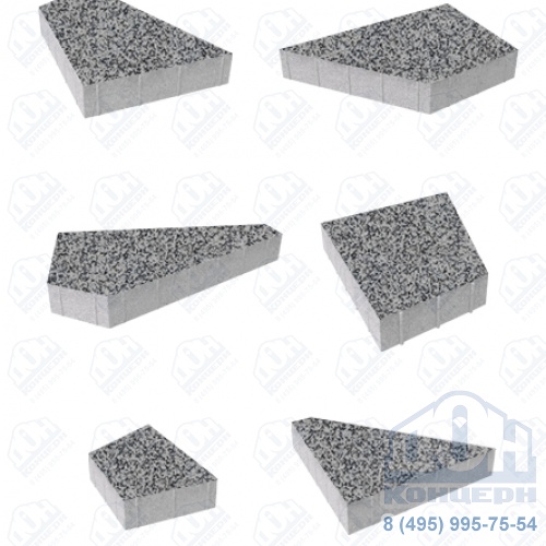 Тротуарная плитка  «ОРИГАМИ» - Б.4.Фсм.8 Гранит Серый с черным комплект из 6 видов плит