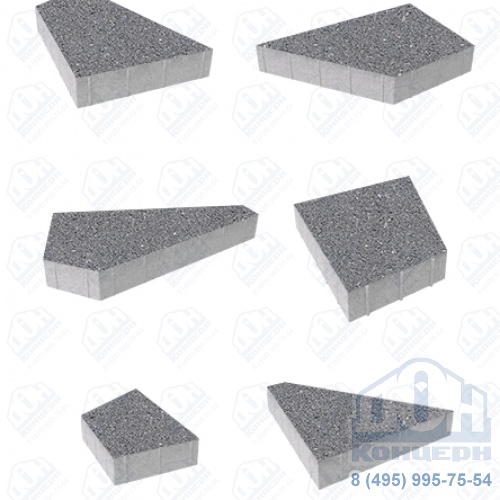 Тротуарная плитка  «ОРИГАМИ» - Б.4.Фсм.8 Гранит Серый комплект из 6 видов плит